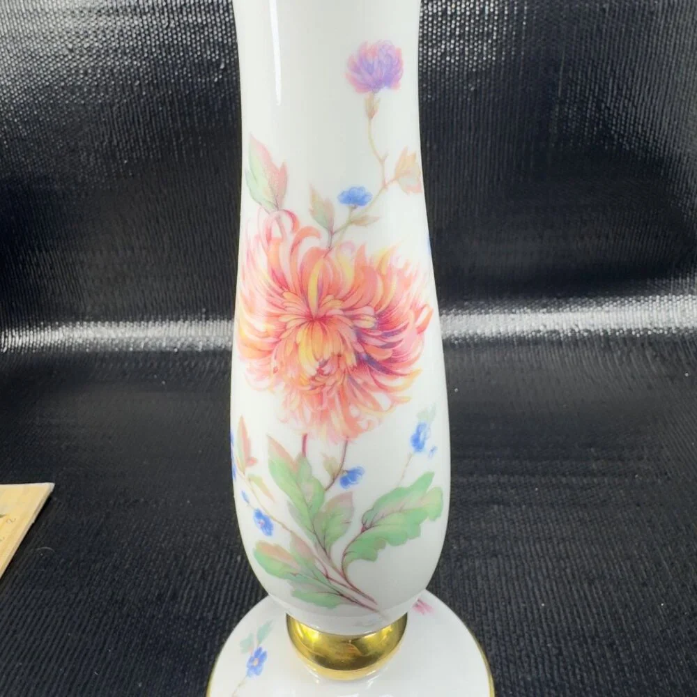 Vintage Lindner Kueps Bavaria Floral Vase Vessel Hand Painted‎ German Porcelain